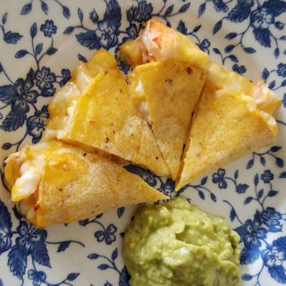 Grilled Shrimp Quesadillas with Tomatillo and Avocado Salsa