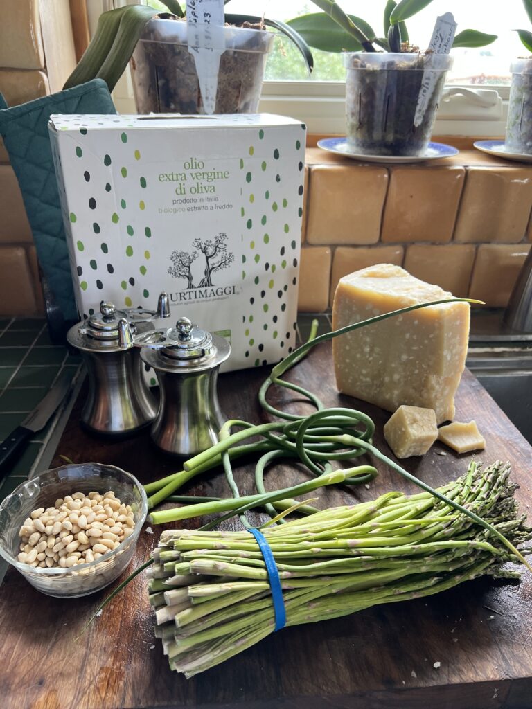 Asparagus Pesto with Scapes and Chickpea Pasta